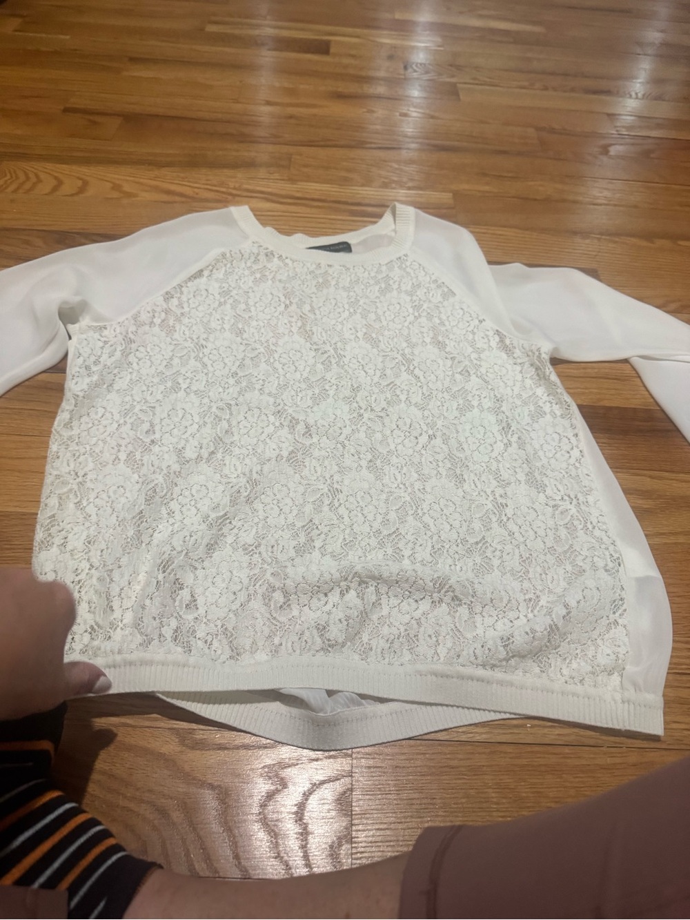 Banana Republic Off-White Lace Front Long Sleeve Top